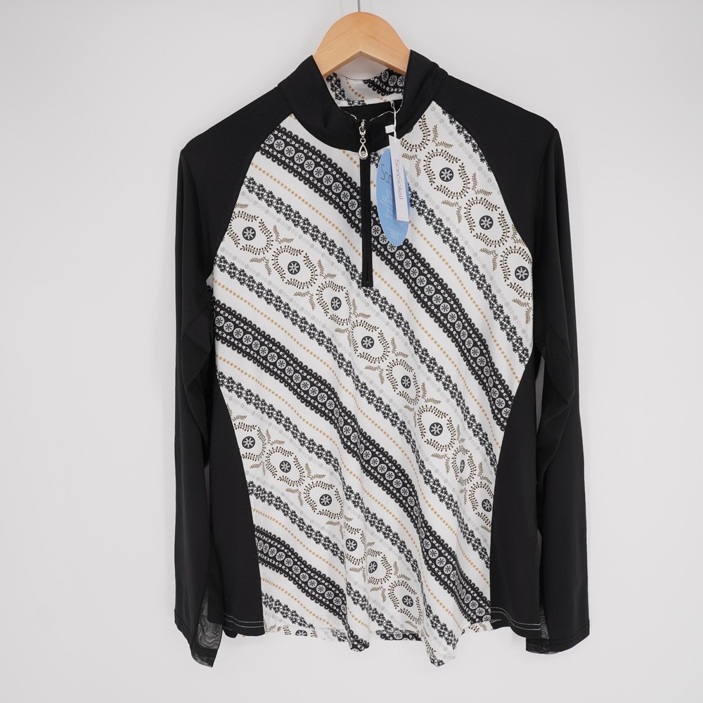 San Soleil UV50 1/4 Zip Pullover Womens XL Black White Sunshirt Outdoor Shirt